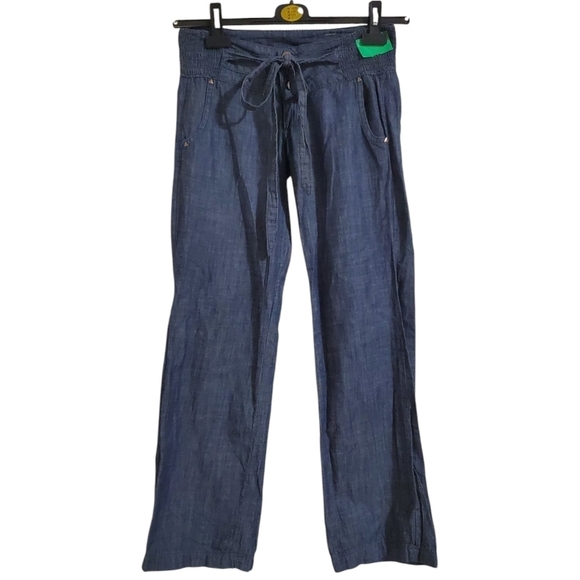 Style H Jeans Women Relaxed Fit Drawstring Linen Blend Denim Dark Wash Size Med - Picture 1 of 13